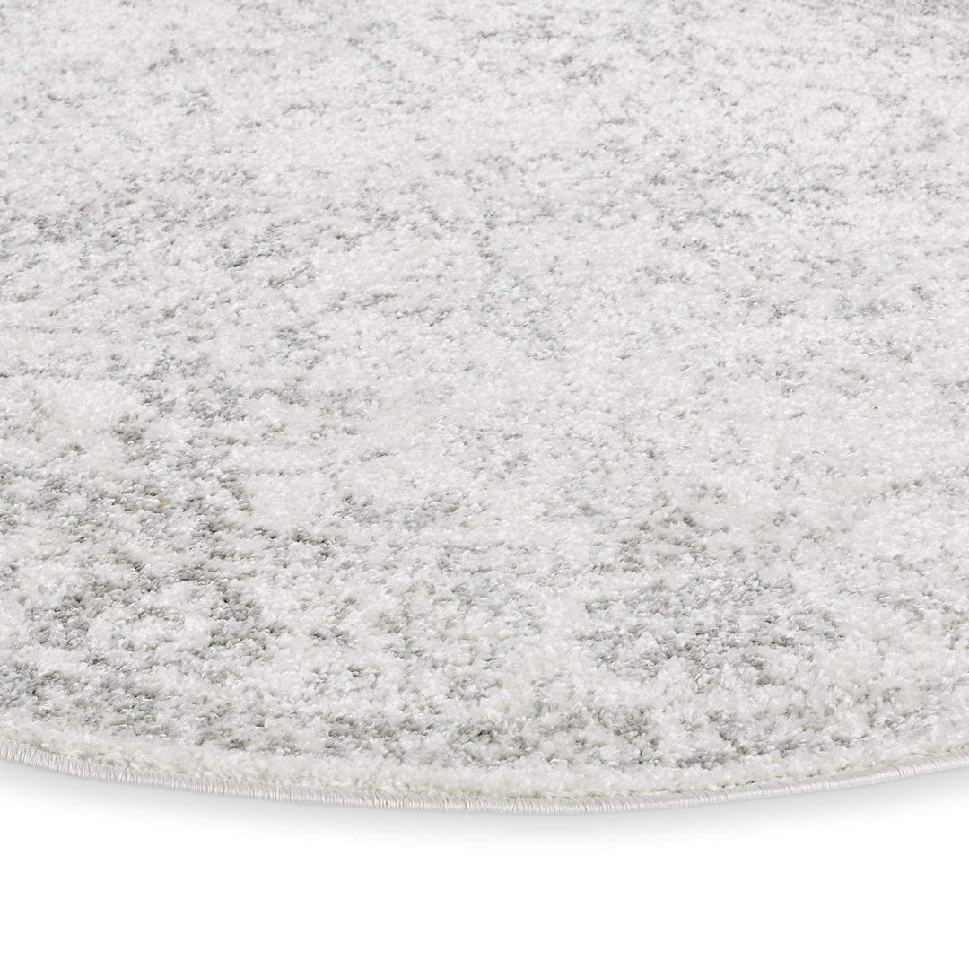 Distressed Style Circular Rug 4'0" Indoor Neutral Ivory Silver Oriental