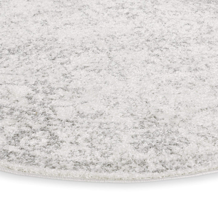 Distressed Style Circular Rug 4'0" Indoor Neutral Ivory Silver Oriental