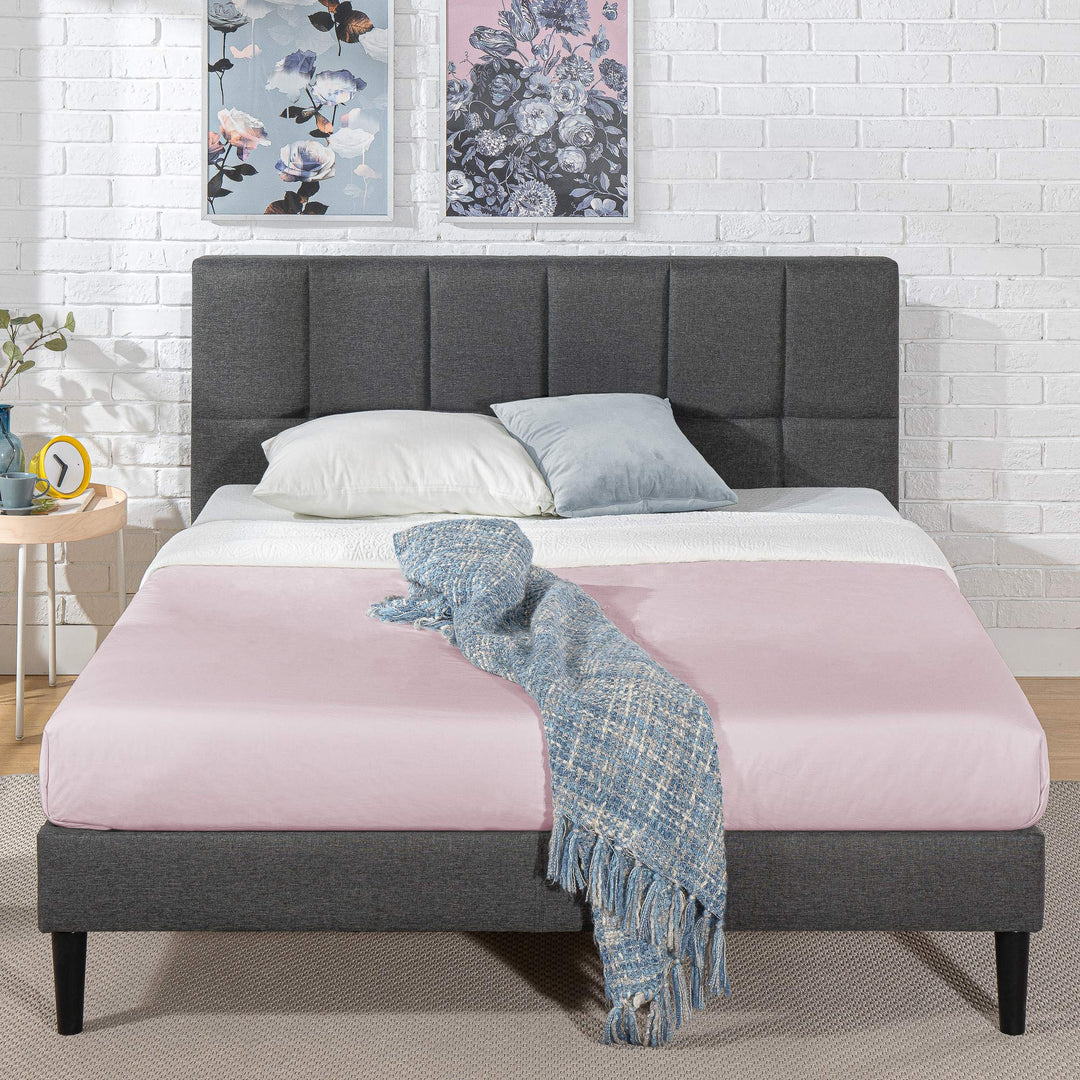 ZINUS Lottie Upholstered Platform Bed Frame with Short Headboard / Mattress Grey - Full