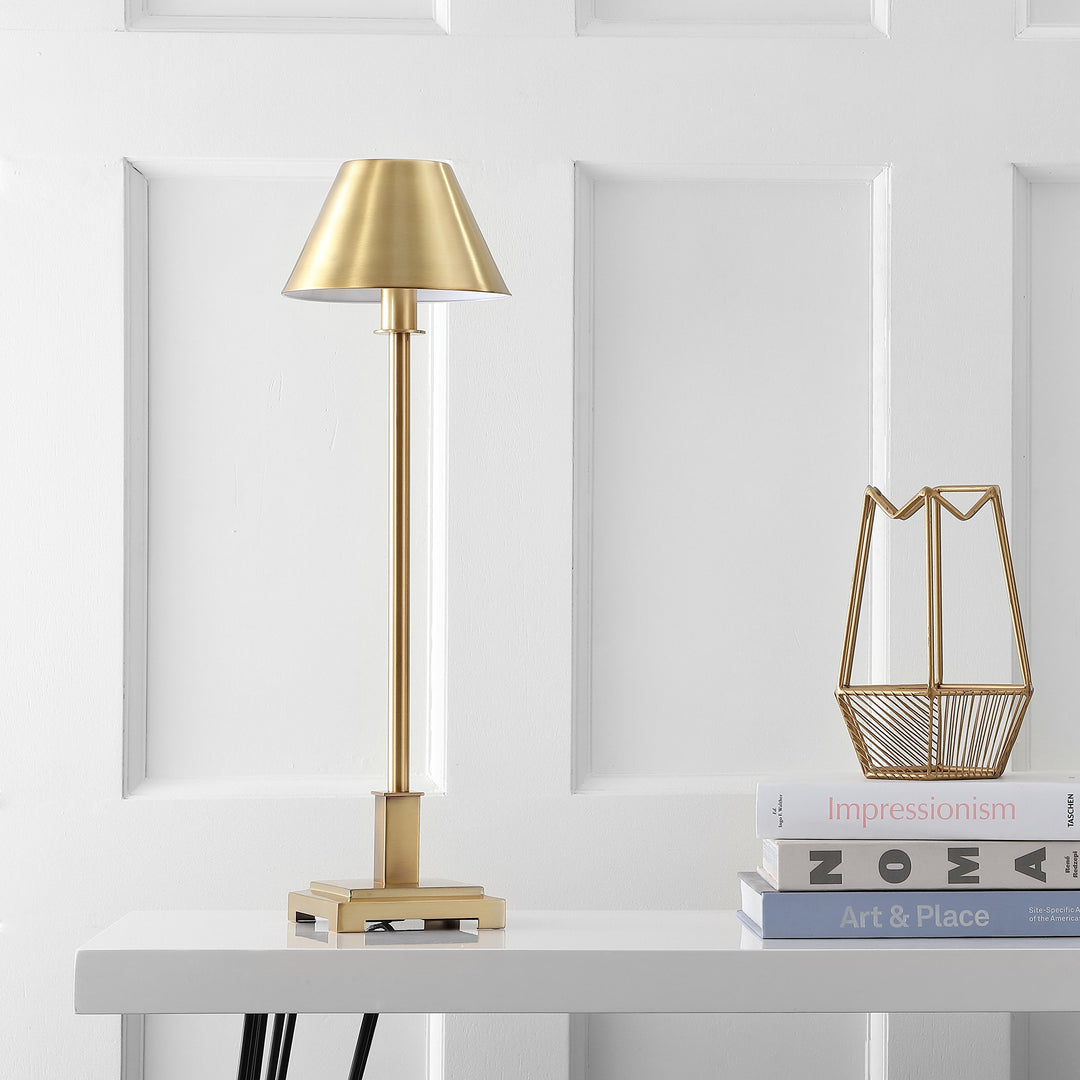 26" Metal Shade LED Table Lamp, Brushed Brass by JONATHAN Y