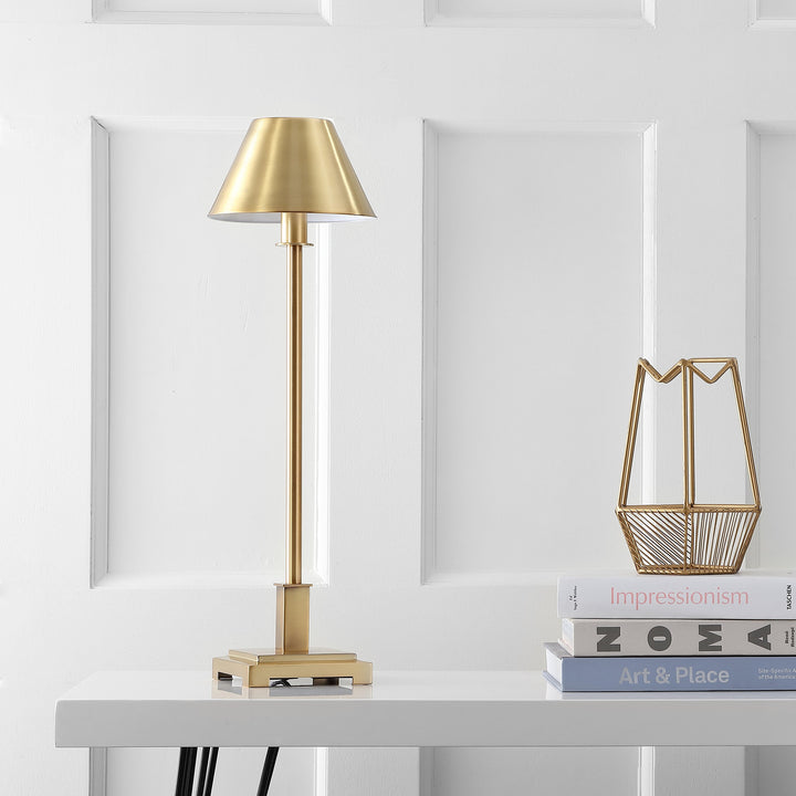 26" Metal Shade LED Table Lamp, Brushed Brass by JONATHAN Y