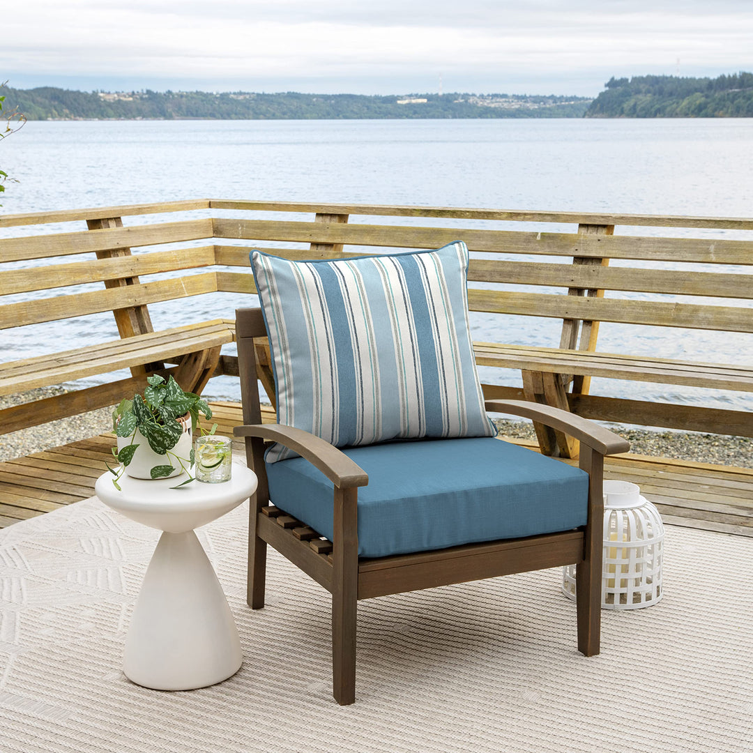 Arden Selections Outdoor ep Seat Set 24 x 24 Water Repellent Fade Resistant French Blue Linen Stripe - Diamond Home USA