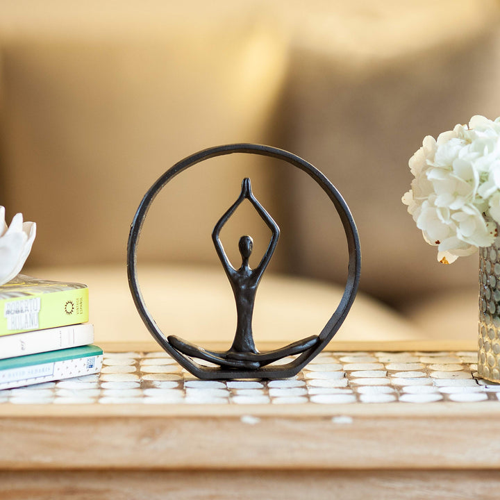 Circle Iron Sculpture with Figurine in Yoga Pose - Namaste Spiritual Home DÃƒcor