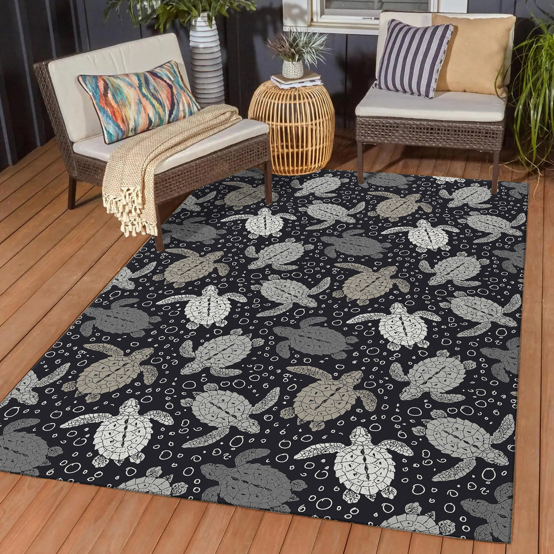 Indoor/ Outdoor Surfside Turtle Washable Rug New