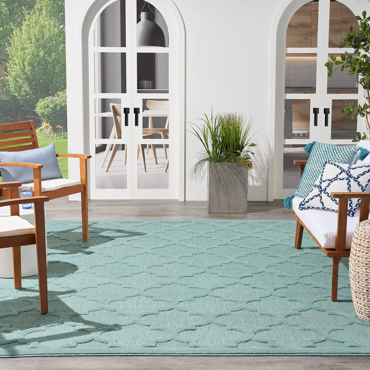 Nourison Easy Care Moroccan Aqua/Teal 8' x 10' Area Rug Trellis Easy Cleaning 8' x 10' - Aqua/Teal