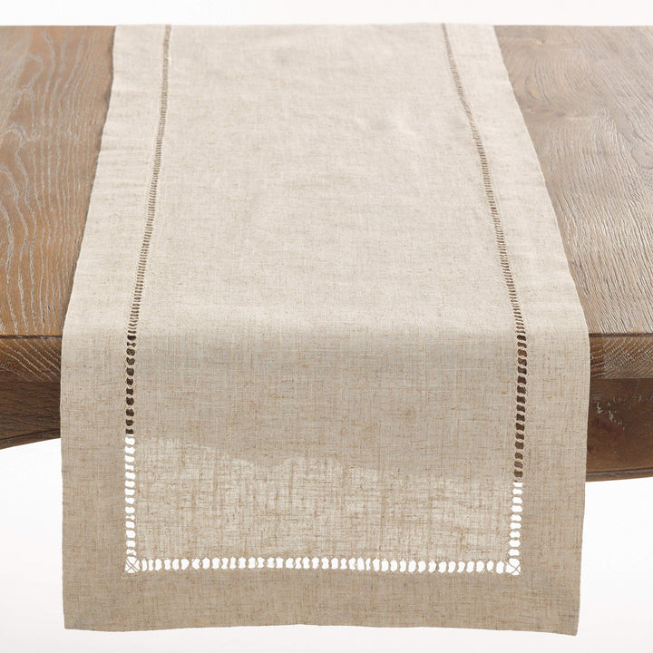 Tan 9ft Table Runner Hemstitch Solid Color Beige Hemstitched Border Dining Table 18" x 108"