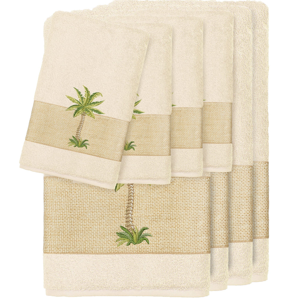 Authentic Hotel and Spa Turkish Cotton Palm Tree Embroidered Cream 8-Piece Towel - Diamond Home USA