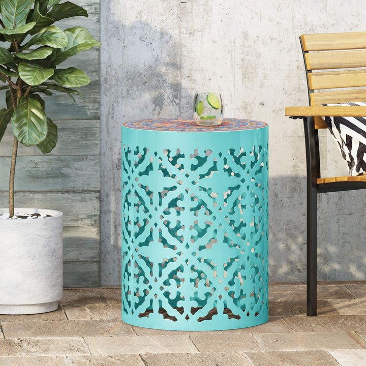 Christopher Knight Home Joseph Outdoor Lace Cut Side Table with Tile Top