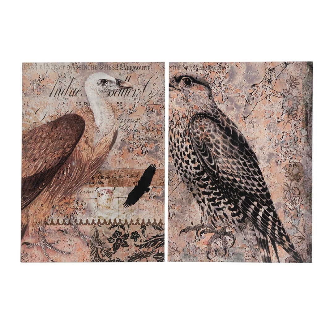 Bird On Vintage Style Background Wall Art Set of 2 Multicolor Transitional