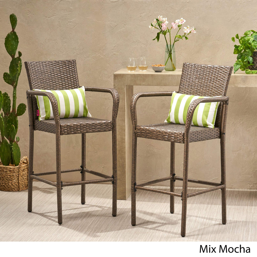 Christopher Knight Home Delfina Outdoor Wicker Barstools 2-Pcs Set Mix