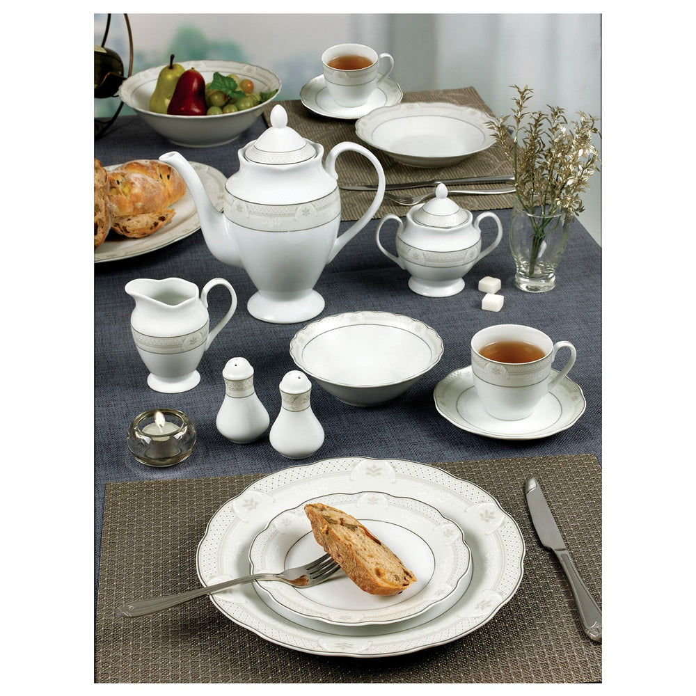 57 Piece Wavy Dinnerware Set-porcelain China Service For 8 People-atara Silver - Diamond Home USA