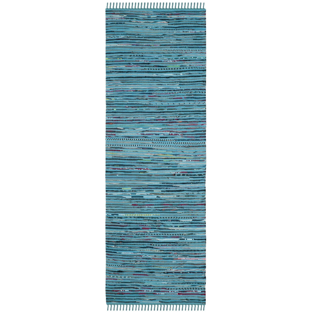 Rag Rug Runner with Tassels Turquoise Blue Rags Weave Floor Mat Hallway 2'3" x 7' Runner - Turquoise/Multi