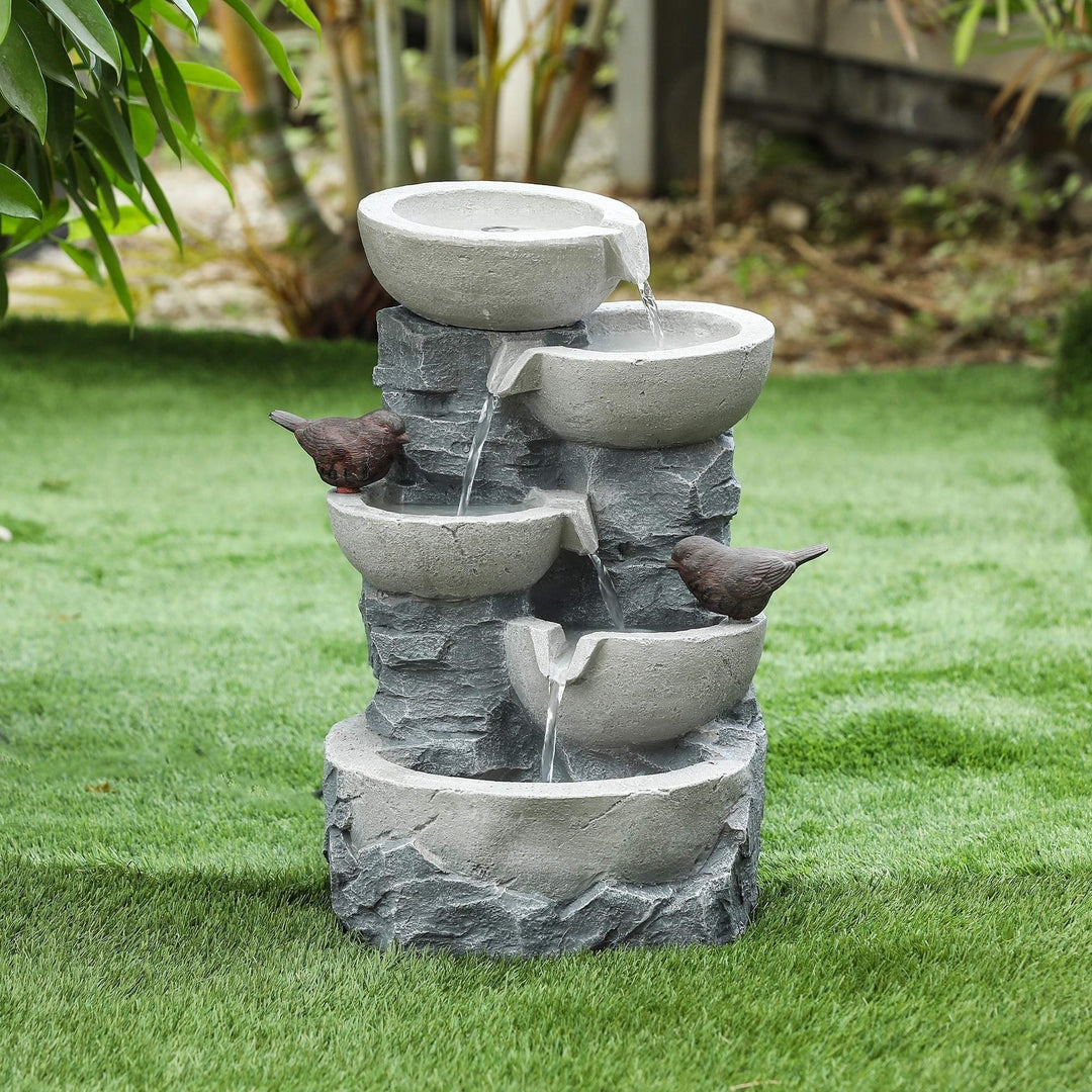 Polyresin Tiered Pots Outdoor Fountain Grey Traditional