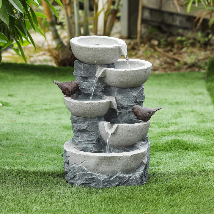 Polyresin Tiered Pots Outdoor Fountain Grey Traditional