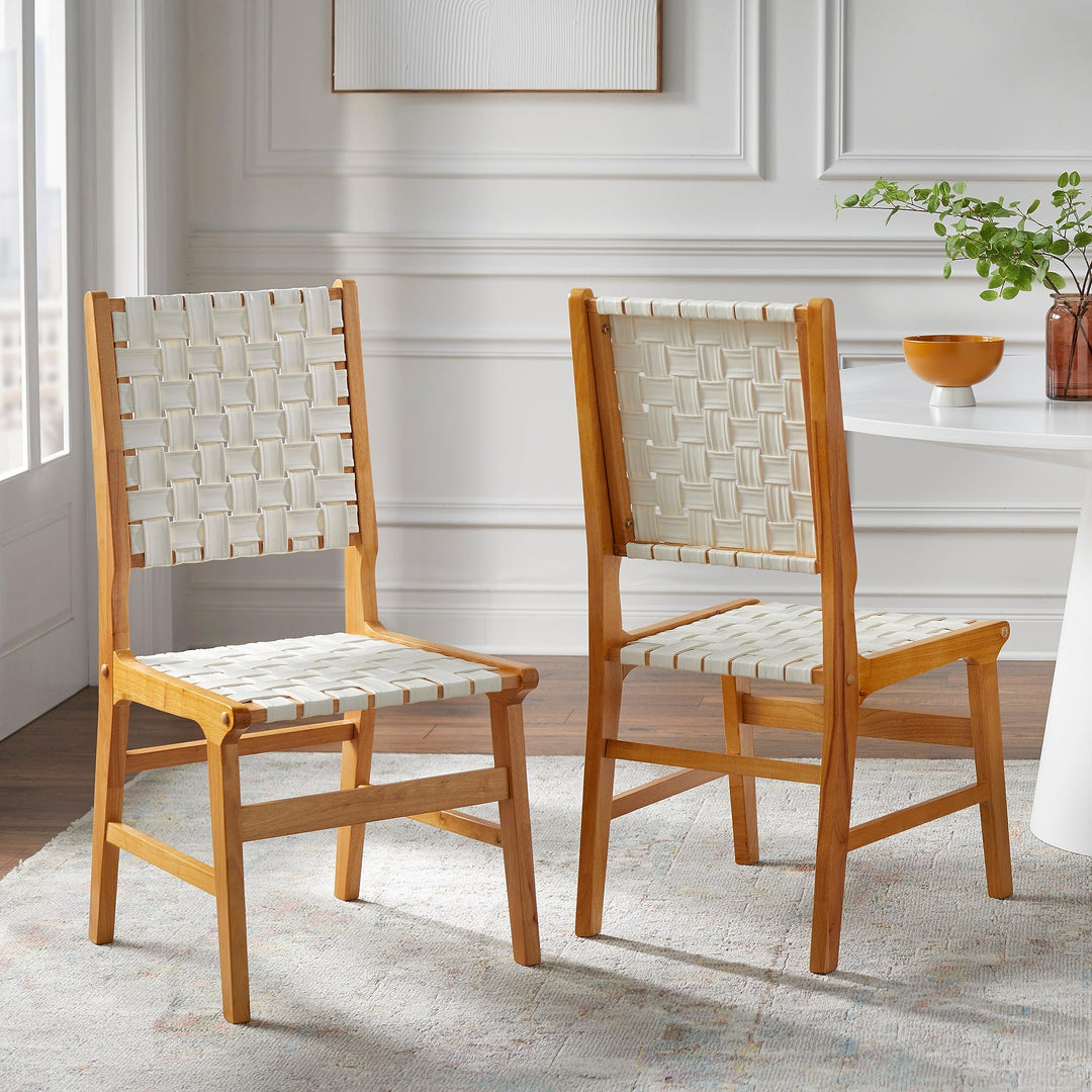 Lifestorey Brady Solid Wood Woven Dining Chair (Set of 2) White Set of 2 - White/Light Wood