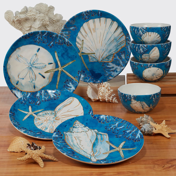 Shells ular Platter Blue Grey White Coastal Nautical Transitional