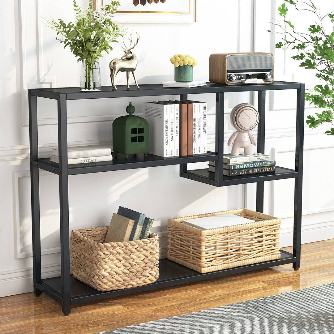 43 Inch Console Tablesmall Black Entryway Table with Storage Shelvesentrance Full Black