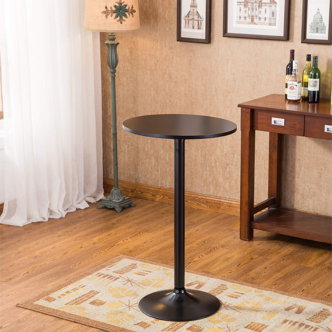 Black Round Top with Leg and Base Metal Bar Table Mid-Century Modern MDF