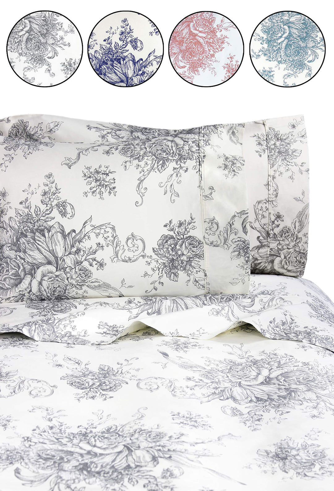 Melange Home 190331 Mélange Home Grey Toile Twin Sheet Set