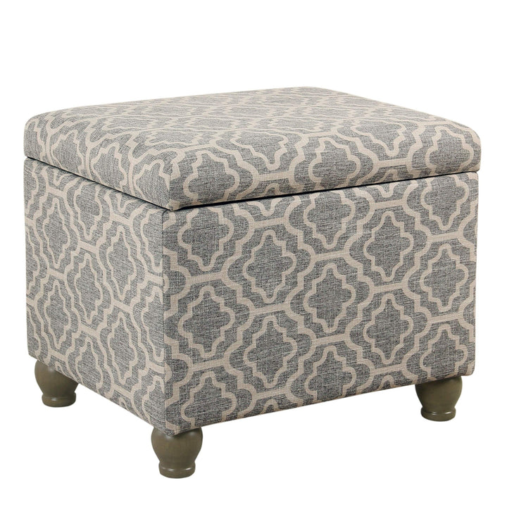 Ash Grey Geometric Storage Ottoman Pattern Fabric Foam Wood - Diamond Home USA