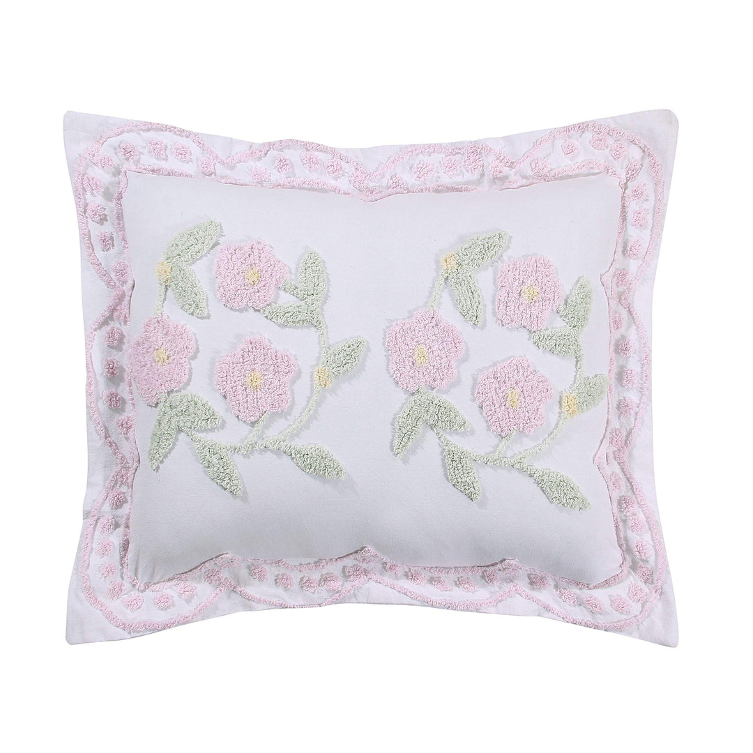 1 Piece Pink Chenille Standard Pillow Sham Floral Pattern Pillow Case Shabby Rose - Standard Sham