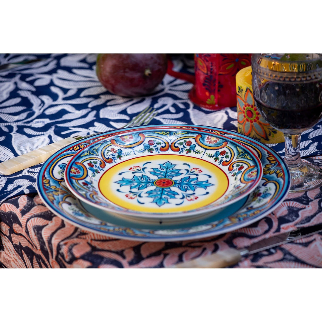 Euro Ceramica Zanzibar Ceramic 8" Salad Plate (Set Of 4) Blue Multi Color Yellow