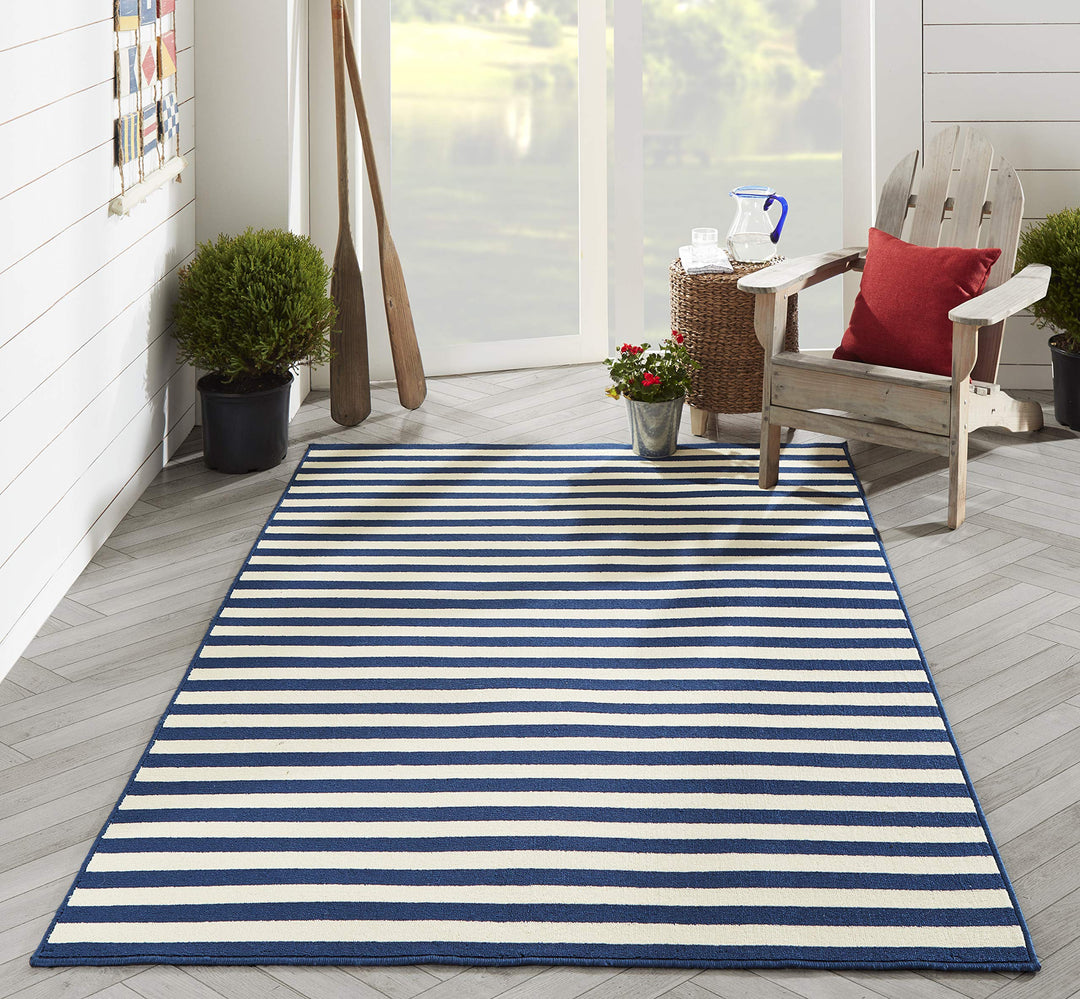 Momeni Rugs Baja Collection Contemporary Indoor & Outdoor Area Rug Easy to 6'7" x 9'6" - Navy