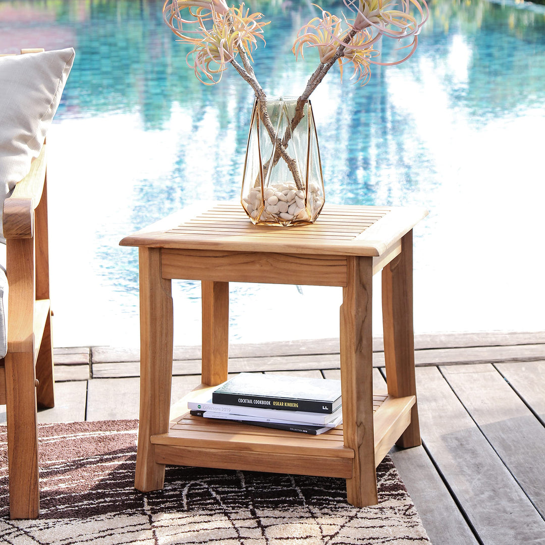 Cambridge Casual Wood Mosko Square Side Table with Shelf Natural Teak Plantation Teak/With Shelf