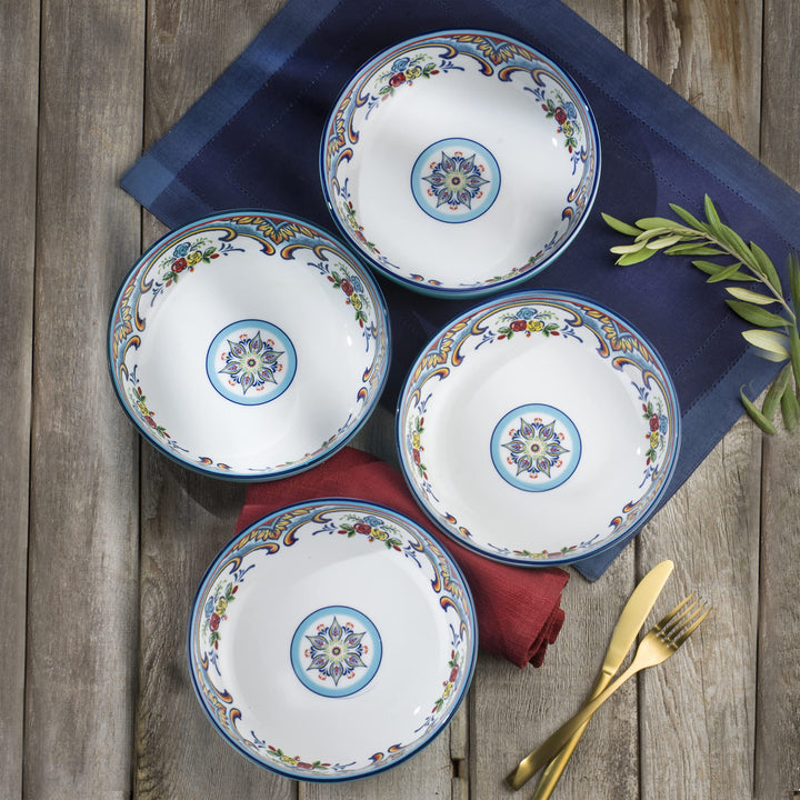 Euro Ceramica Zanzibar 4-Piece Pasta Bowl Dinnerware Set|Fine Kitchenware|Floral