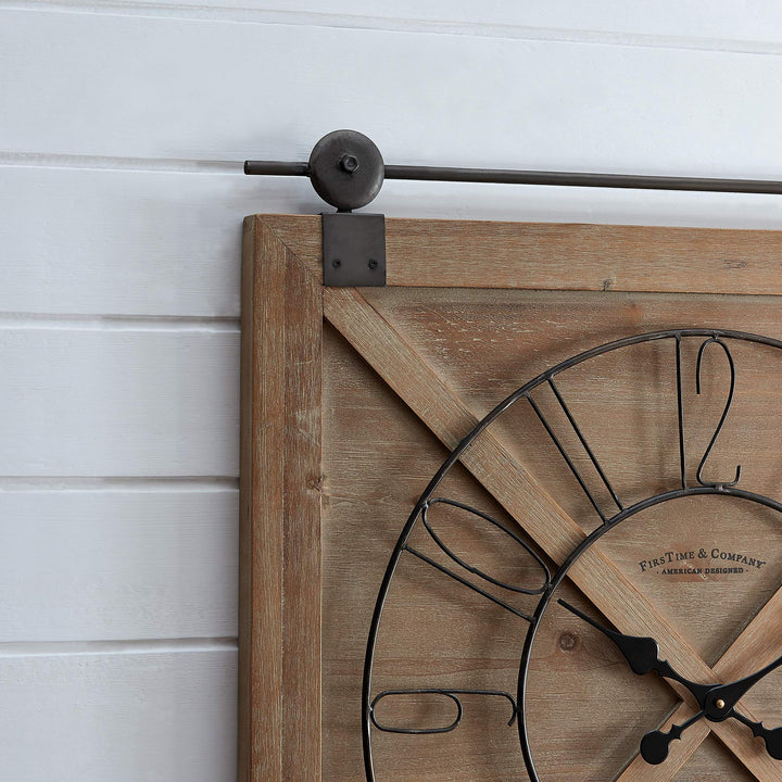 FirsTime & Co. Farmstead Barn Door Wall Clock for Home Office Kitchen