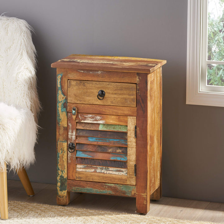 GDFStudio Wooden Side Table with Drawer Distressed Paint