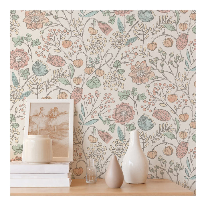 Pastel Southern Trail Peel Stick Wallpaper X 20.5in Pink Floral Farmhouse