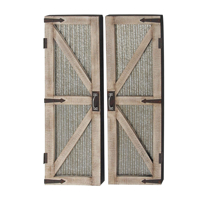 Set of 2 Farmhouse 47 Inch Iron and Wood Barn Doors by Brown Grey