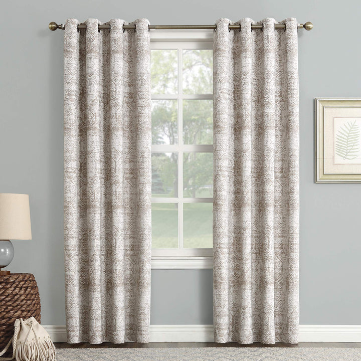 Sun Zero Darren Distressed Woven Jacquard Blackout Grommet Curtain Panel 50" x 84 Inches - Camel