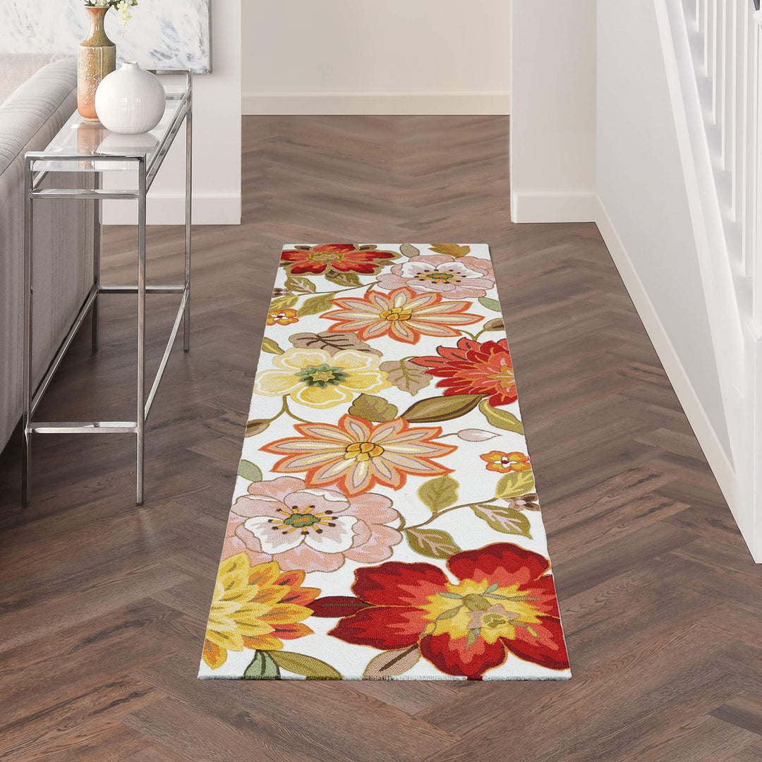 Nourison Fantasy Ivory 2'3" x 8' Area-Rug Modern Floral Bed Room Living Room 2'3" x 8' Runner - Ivory