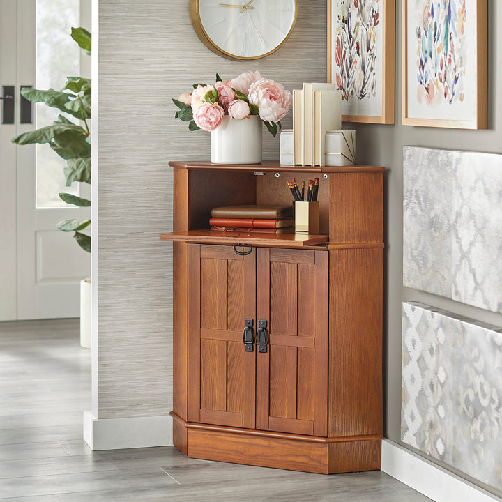 Mission Wood Corner Cabinet 34" h X 24" w 18" l Brown Oak Finish