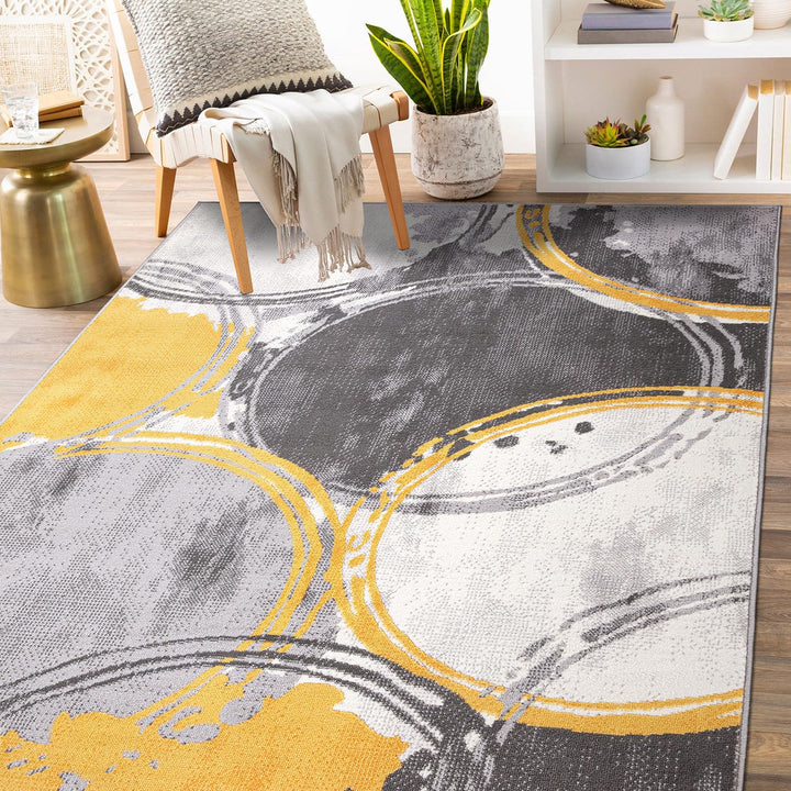 Rugshop Evora Contemporary Modern Circles Area Rug 7'10" x 10' Yellow 7'10"x10' - Yellow