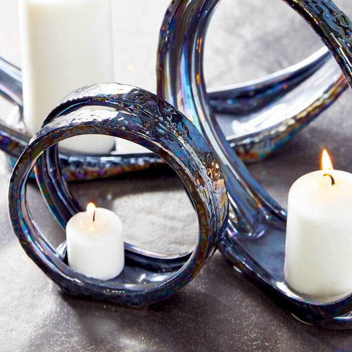 Grey Ceramic Ring Candle Holders (Set of 3) Traditional