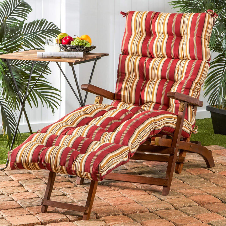 72" Lounge Cushion Red Striped Tan Stripes Nautical Outdoor 6ft Patio Chaise Pad