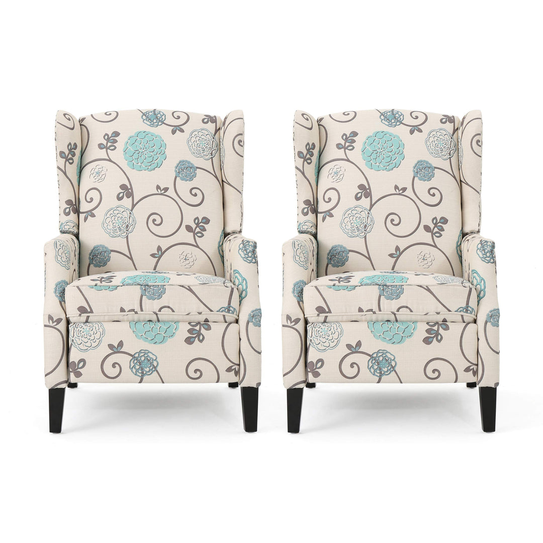 Christopher Knight Home Ellyn abric Recliner (Set of 2) Light Beige with Blue Light Beige with Blue Floral + Dark Brown