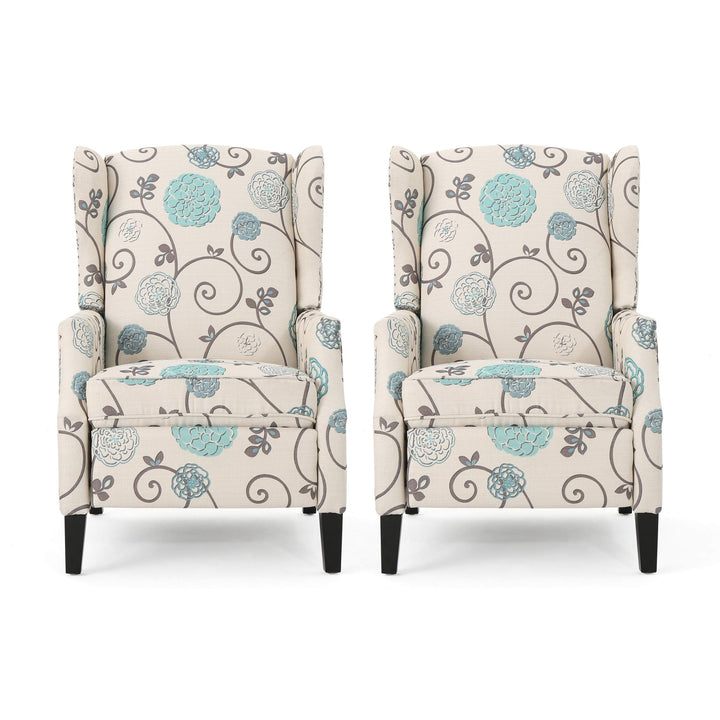 Christopher Knight Home Ellyn abric Recliner (Set of 2) Light Beige with Blue Light Beige with Blue Floral + Dark Brown