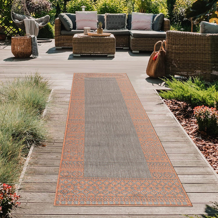 Rugshop Bohemian Bordered Flatweave Non-Shedding Backyard Patio Deck Rust - 2'x7' Runner