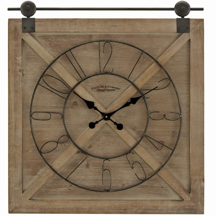 FirsTime & Co. Farmstead Barn Door Wall Clock for Home Office Kitchen