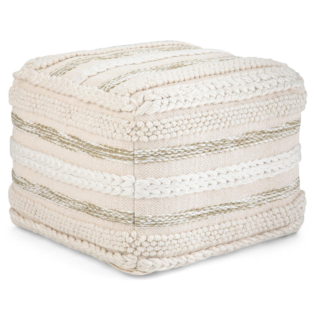 SIMPLIHOME Sommer Square Pouf Footstool Upholstered in Natural Handloom Woven