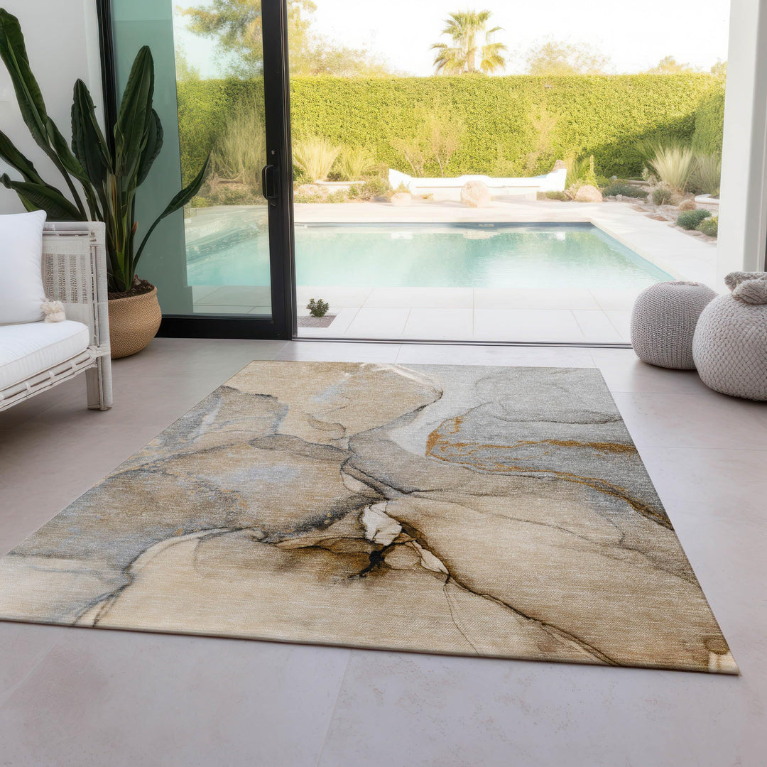 Machine Washable Indoor/ Outdoor Modern Abstract Chantille Rug