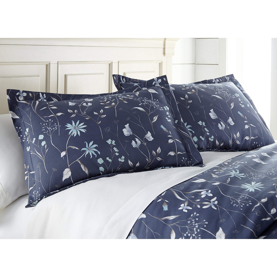 3 Piece Blue Grey Flower Theme Duvet Cover Set King/Cal King White Gray Floral Blue - King - Cal King