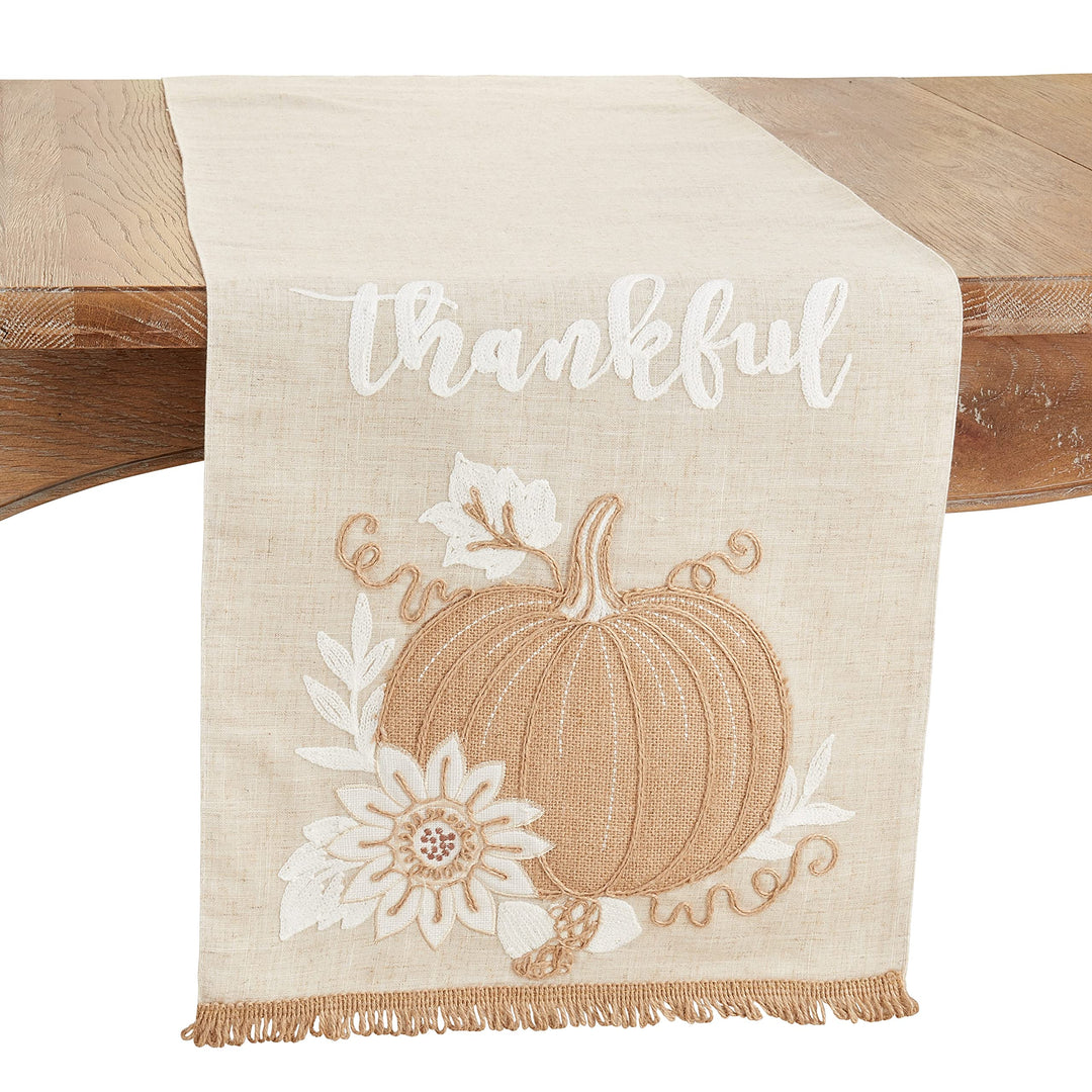 Thankful Pumpkin Design Table Runner 16"x70" Brown Linen Polyester