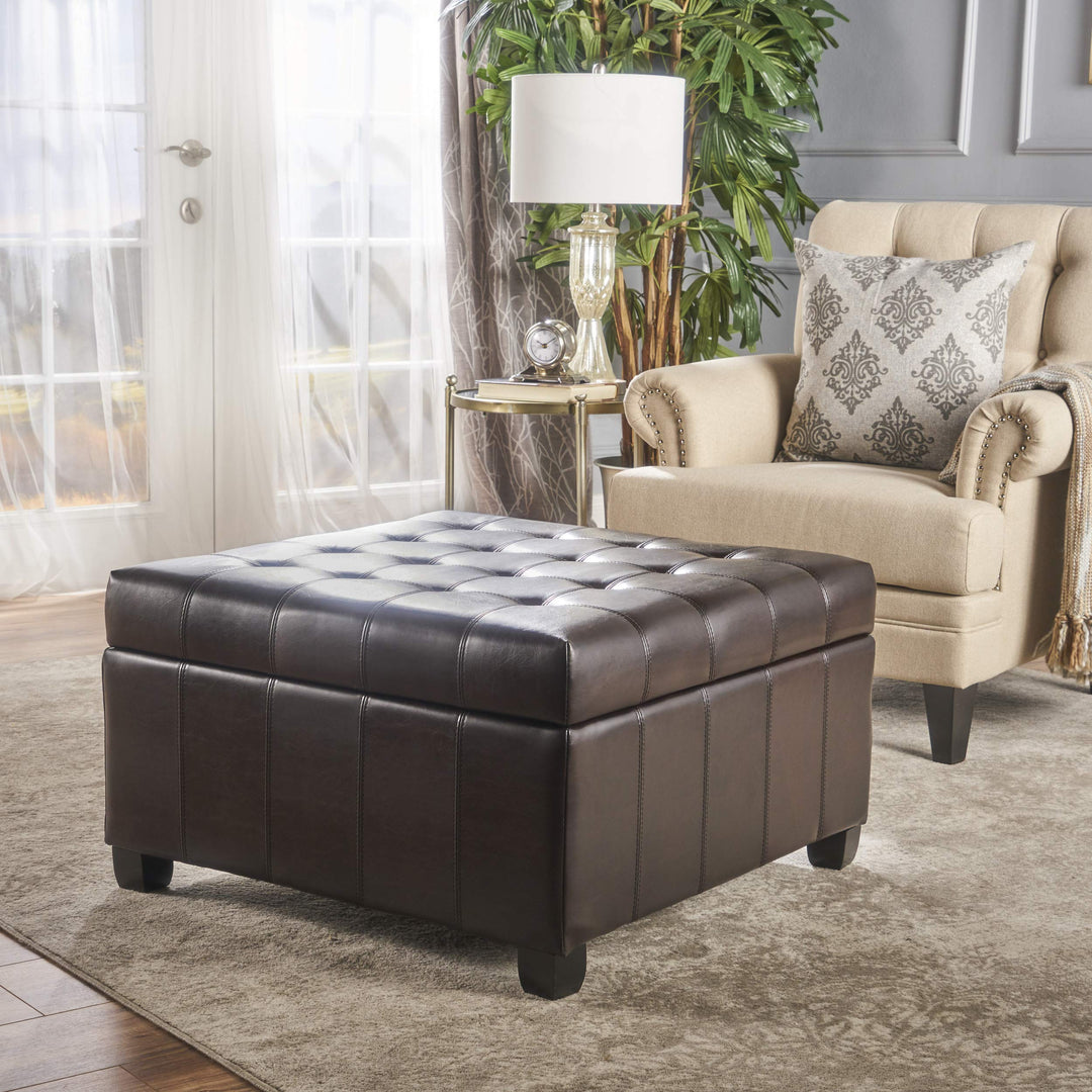 Christopher Knight Home Alexandria Bonded Leather Storage Ottoman Marbled Brown