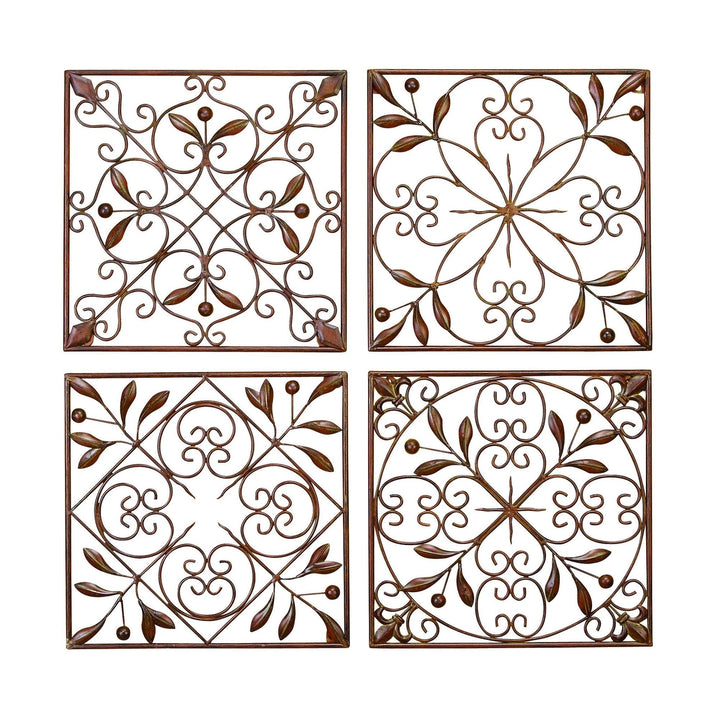 Set of 4 Traditional Floral Scrollwork Metal Wall Decor by Brown Iron