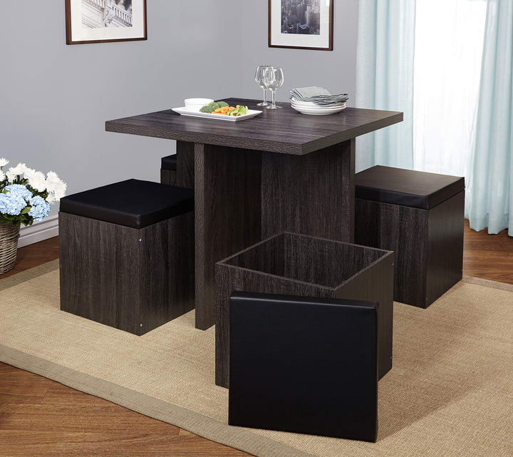 Target Marketing Systems Baxter Modern Dining Room Table and Storage Stool Set 5 Black/Grey